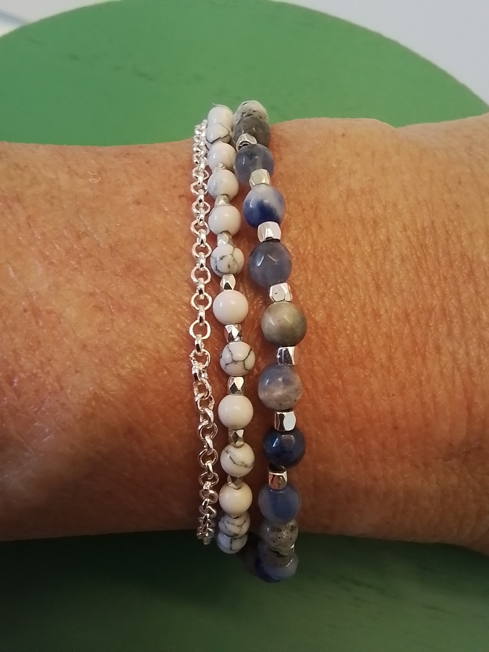 Handcrafted Blue and White Beaded Women’s Bracelet Stack